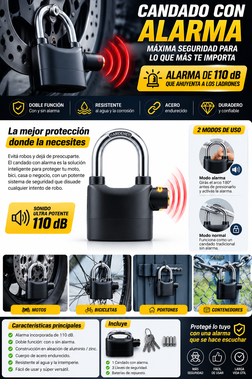 Candado Con Alarma ™TeckNova