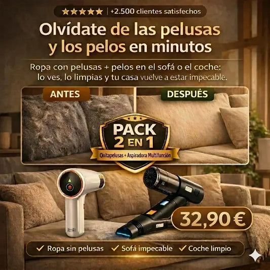 Tu casa sin pelusas en minutos.Ropa, sofá y coche limpios sin esfuerzo con un solo pack