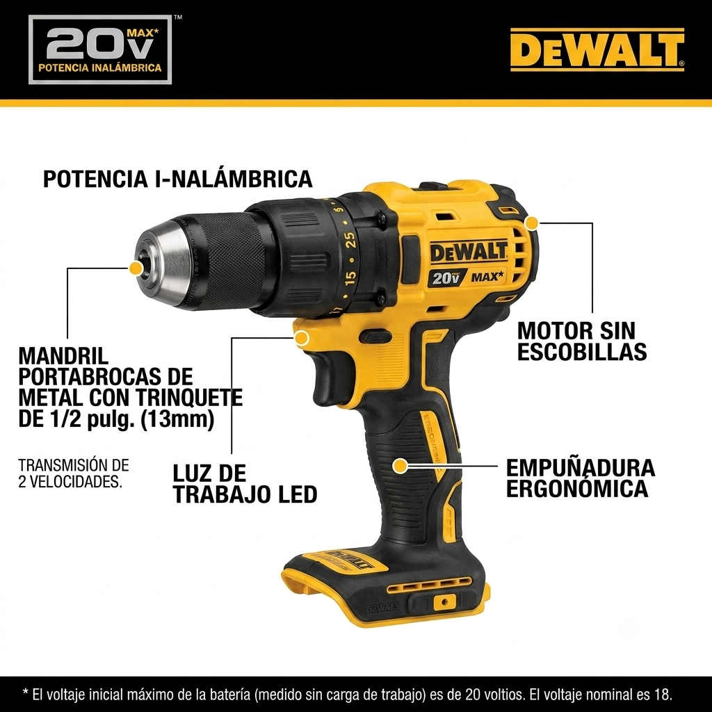 Kit DEWALT 20V MAX XR Profesional – Taladro Percutor + Atornillador de Impacto con 2 Baterías