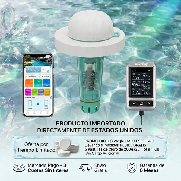 Medidor Digital de pH y Calidad del Agua 7 en 1 para Piscinas