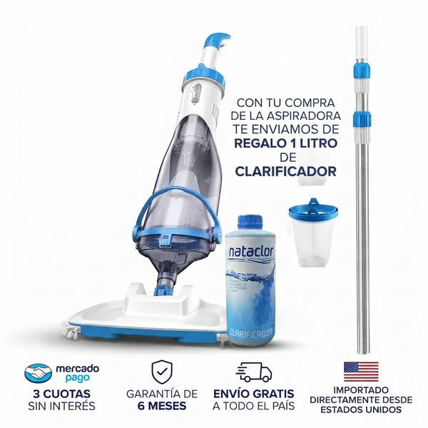 Aspiradora de Piscina BIELMEIER – Limpieza rápida y en minutos del fondo + Clarificador de regalo